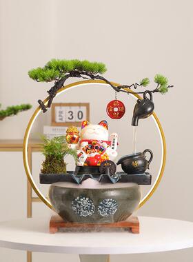 创意挂壶幸运猫流水装饰品乔迁开幕礼物家客厅办公室可访问的豪华