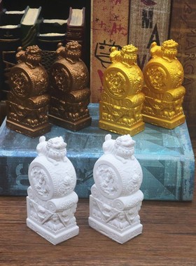 中国风仿古门立狮招财貔貅抱鼓石书档桌面摆设鱼缸造景观车载摆件