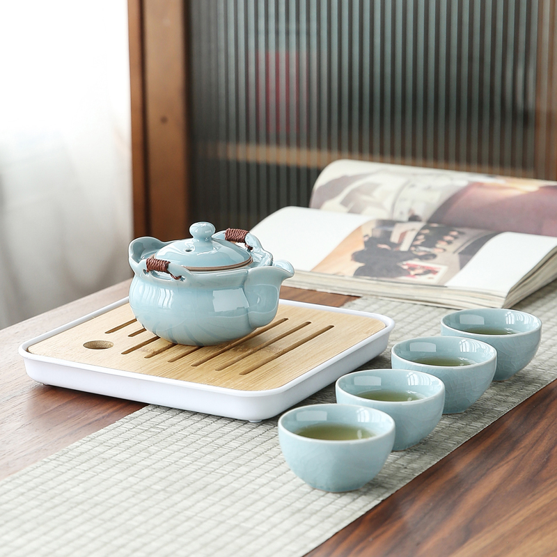 【】式旅行茶具套装一壶四杯陶瓷家用户外泡茶壶快客杯