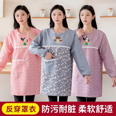 围裙家用厨房时爱女长袖圆领反穿罩衣大人做饭护衣工作服新款