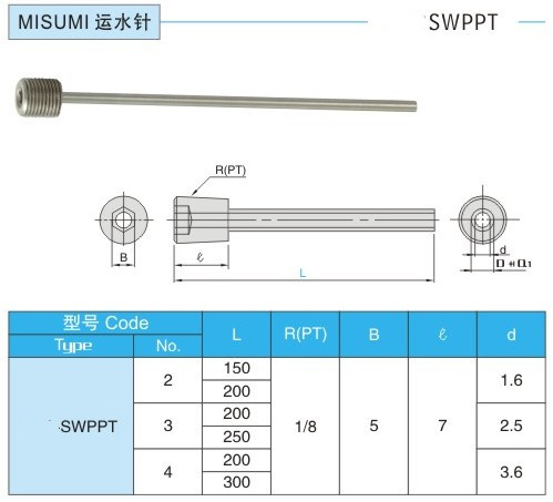 厂家供应MISUMI模具冷却管C-WCPPT/WCP2/3/4/6/8/10运水管 冷却针