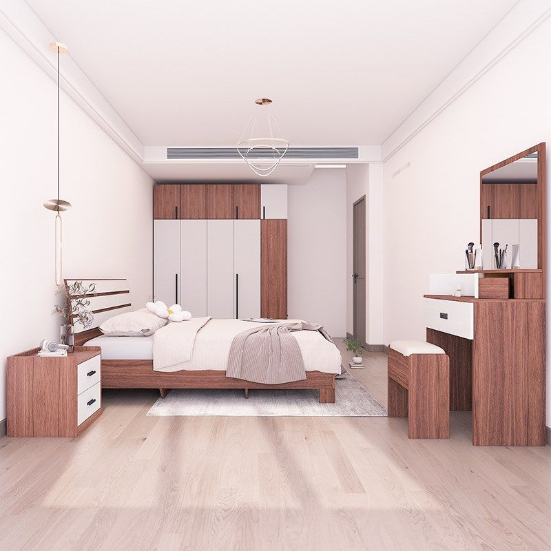 平子集北欧简约卧室套房单人床衣柜梳妆台床头柜组合ENF板材