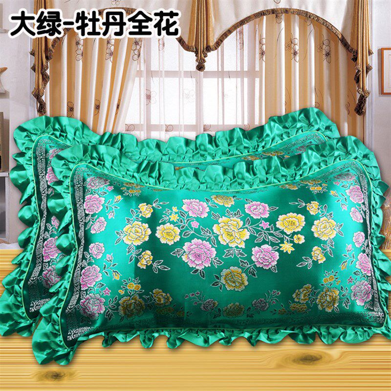 杭州丝绸被面七彩织锦缎枕套 结婚枕套绸缎软缎枕头套 鸳鸯百子图