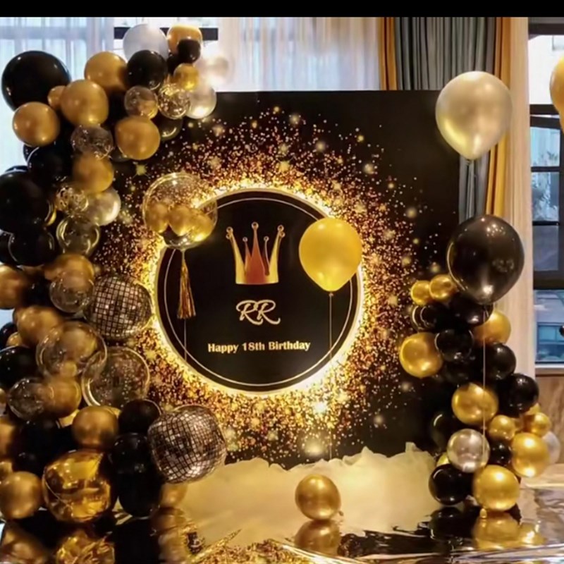 黑金主题成人男士30岁生日布置舞台酒店背景KT板男孩气球装饰布置