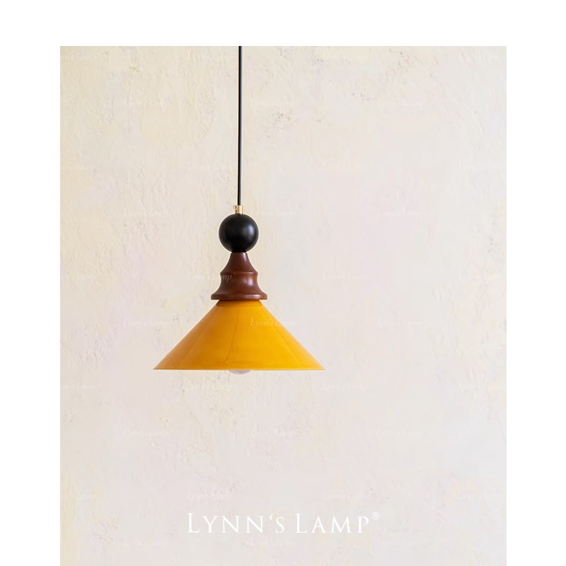 Lynns立意 中古风实木小吊灯 床头卧室侘寂风法式餐厅精致玻璃灯
