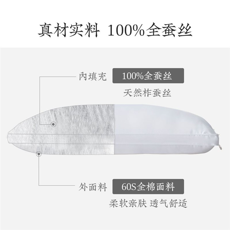 【100%全蚕丝】手工制作蚕丝枕头护颈椎助睡眠单人低枕酒店软枕芯