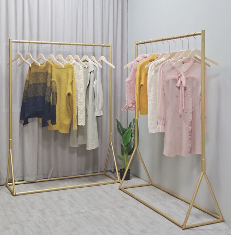 金色衣架杆服装店男女货架展示架落地式中岛架侧挂架衣服架子铁艺