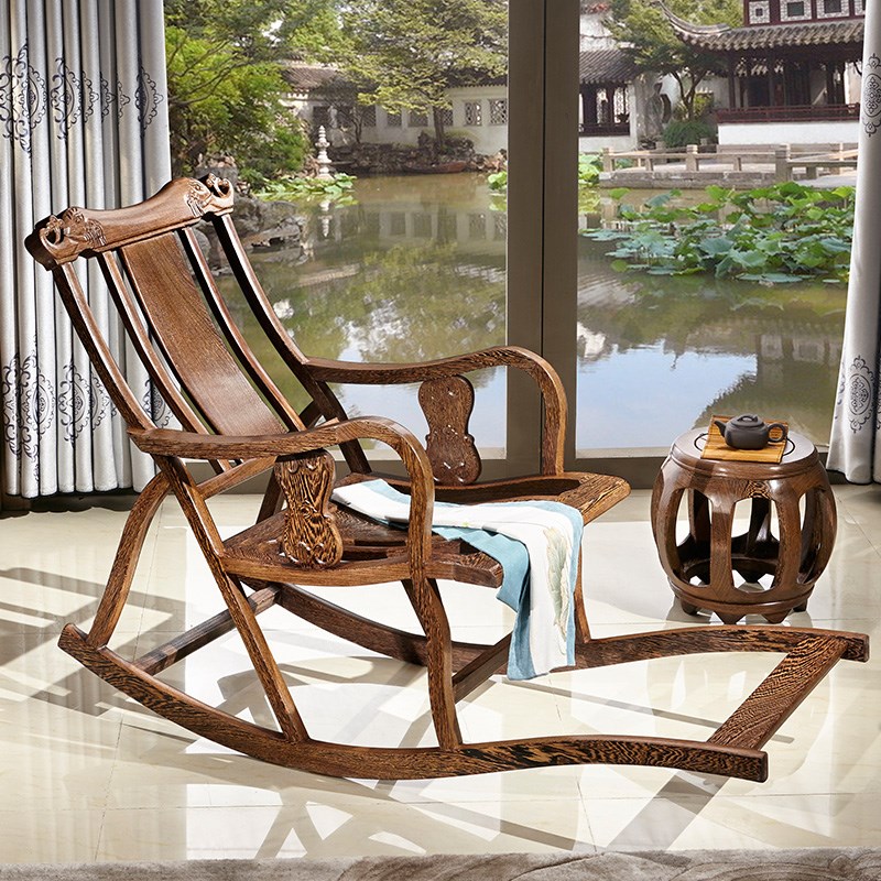 王木匠鸡翅木摇椅躺椅沙发老人休闲椅午休椅阳台户外红木中式家具