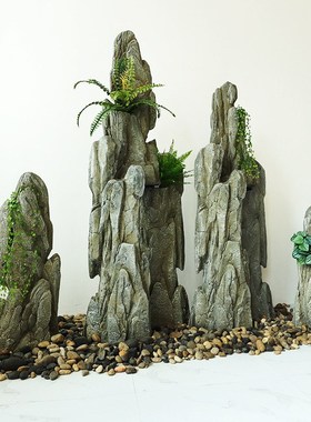 仿真石头造景绿植假石头橱窗户外庭院花园装饰山水摆件玻璃钢摆件