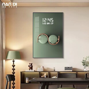 现简约餐厅装饰画电子屏时钟挂墙几何艺术钟表挂钟客厅灯画