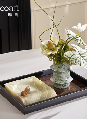 现轻摆售楼处洽谈灰茶几托盘花艺组合烟桌缸纸巾盒奢件组合套装