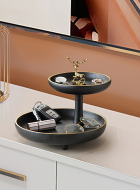 轻奢风钥匙收纳摆件创意桌面客厅整理托盘茶几双层干果零食盒
