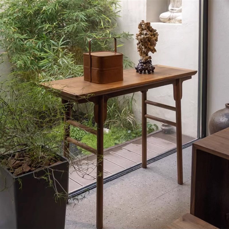 新中式实木玄关桌进门条案玄关台门厅供桌榆木条几玄关桌案台