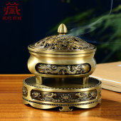 藏村铜合金香薰摆件家用三足龙香凤道檀香线香环