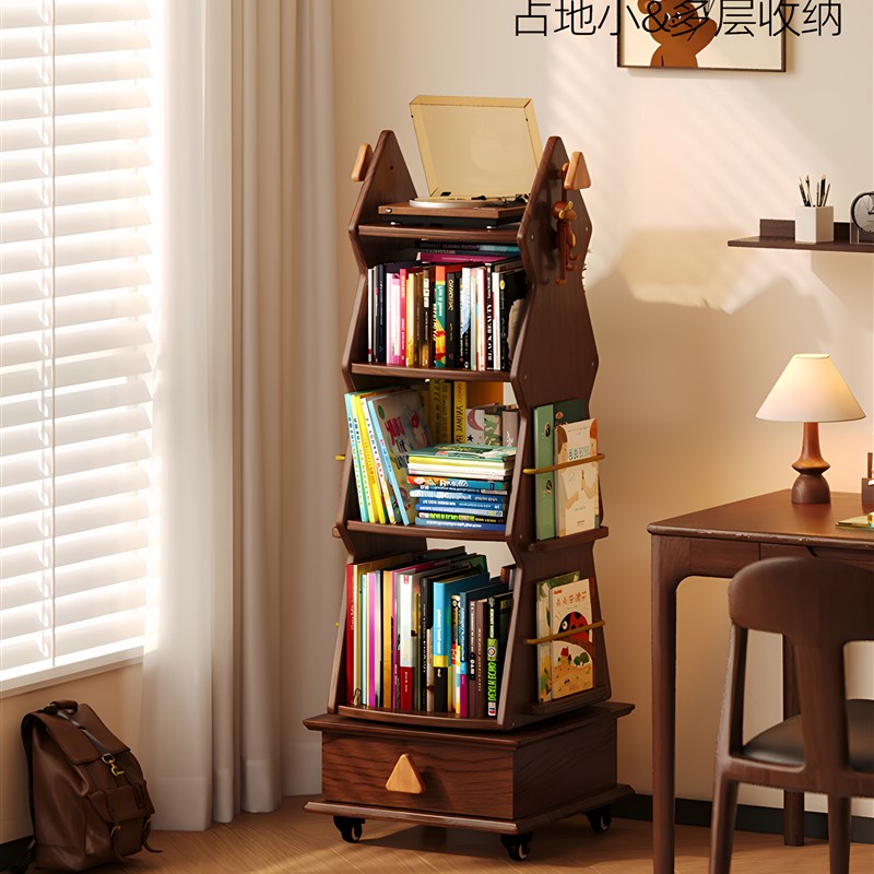 儿童书架绘本架全实木收纳学习多层阅读架书柜落地度旋转