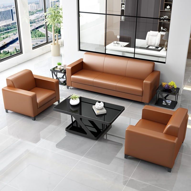 办公沙发商务会客茶几现简约组合小户型接待皮艺三人位