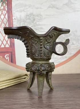 古玩爵杯复古青铜龙爵酒杯仿古酒樽尊帝王杯客厅酒柜装饰道具摆件