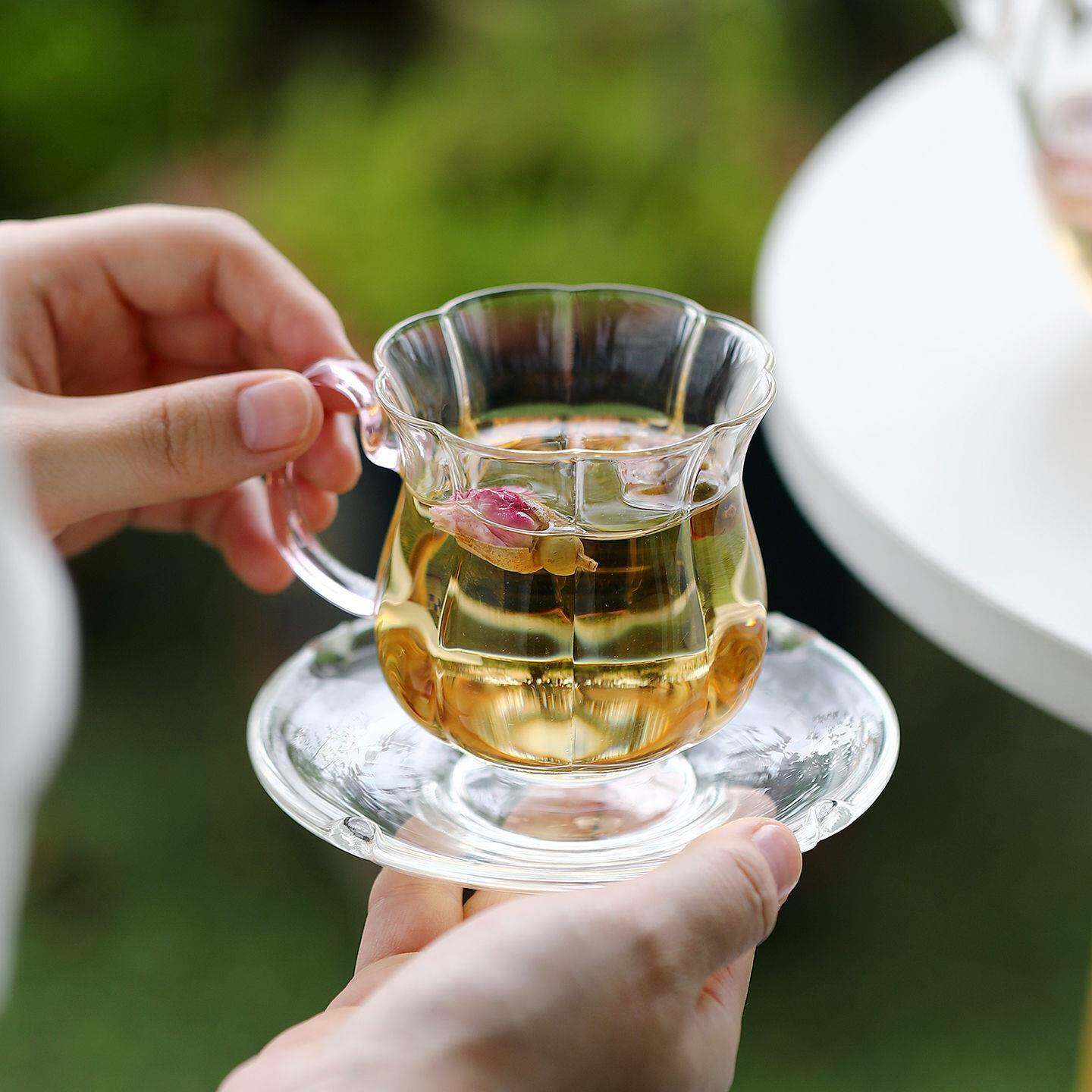 菱花玻璃茶杯女士个人专用办公室泡茶杯家用主人杯单杯精致咖啡杯