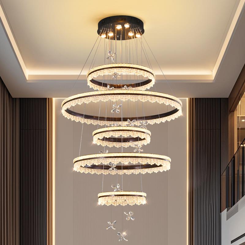 别墅复式楼大吊灯客厅灯2024年挑空楼梯吊灯轻奢水晶灯楼中楼吊灯