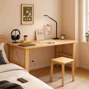 实木书桌卧室家用成人简易办公桌小户型出租屋电脑桌松木原木桌子