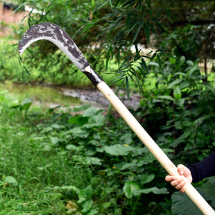 九哥锰钢锻打一体镰刀长柄修枝砍柴刀农用割草工具老式砍树小弯刀