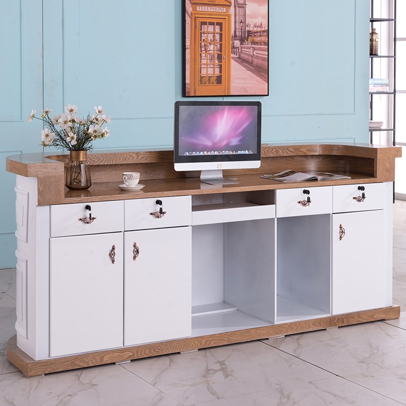 欧式简约收银台烤漆柜台弧形转角服装店美容院前台吧台接待台定制