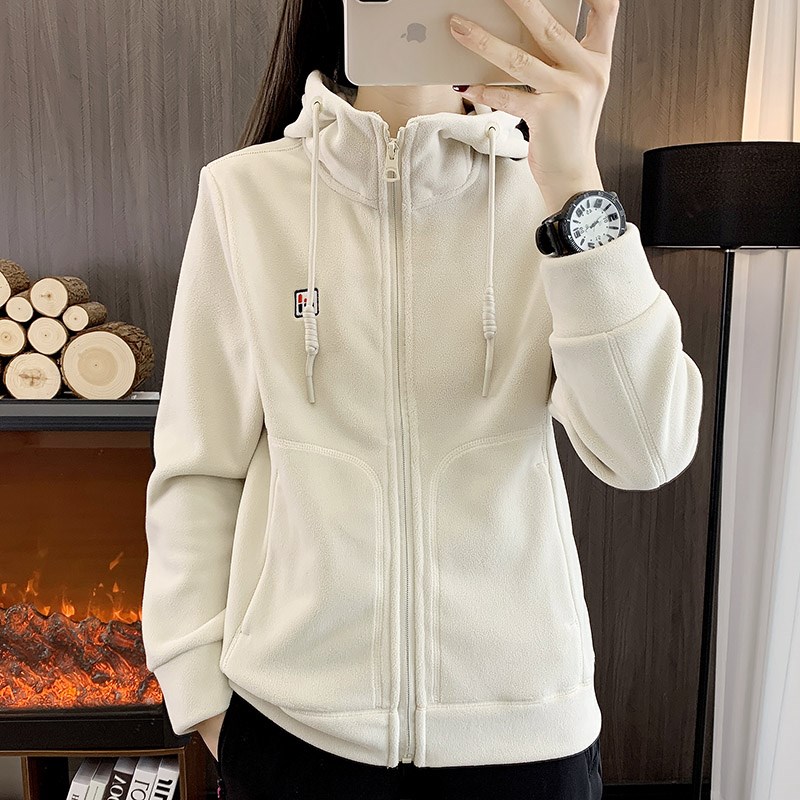 抓绒衣女秋冬季连帽摇粒绒外套防风加绒加厚保暖卫衣羊羔绒开衫春