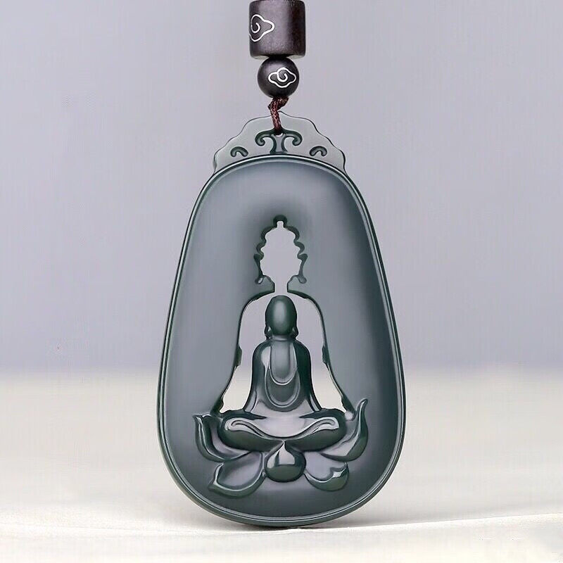 和田玉青玉细料悟道玉牌一心向佛挂件吊坠男女款情侣悟道吊坠