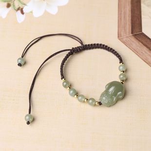 天然新疆和田玉湖水绿貔貅手链招财转运珠手工编织玉石手串男女款