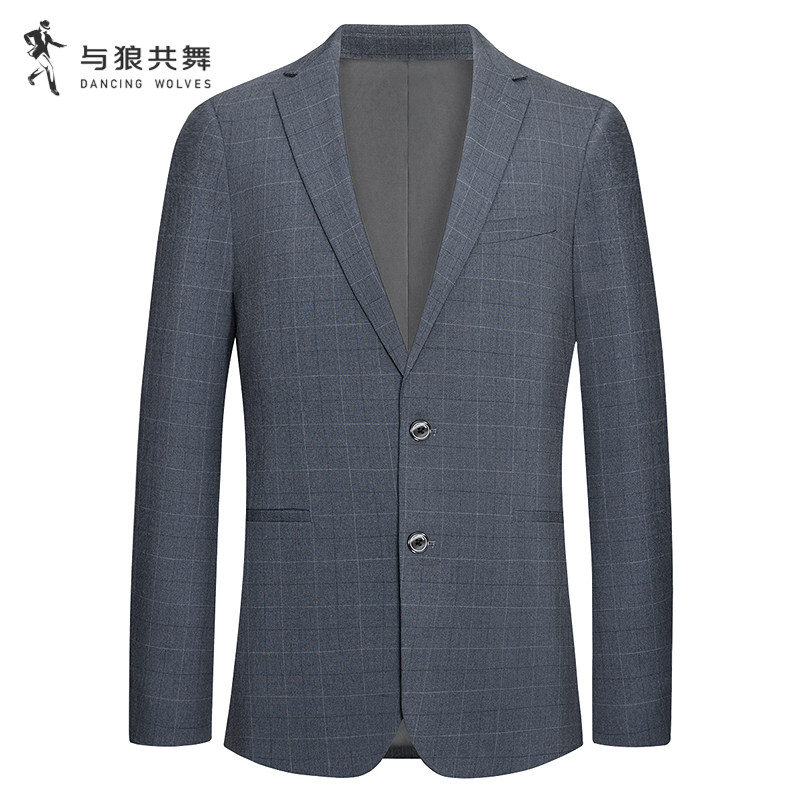 【商场款】与狼共舞格纹休闲单西男2026秋季易打理修身西服外套