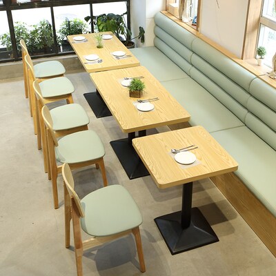 现代咖啡厅快餐饮食堂靠墙卡座沙发西餐厅面馆饭店奶茶店桌椅组合
