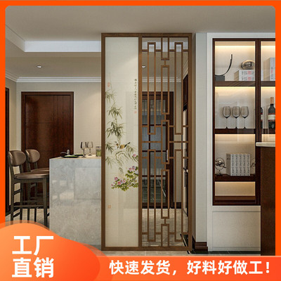 中式入户门口玄关实木屏风隔断墙别墅客厅门厅装饰竹子图栅格座屏