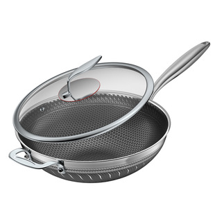 大尺寸316不锈钢炒锅圆底不粘锅38cm大号平底尖底家用商用炒菜锅