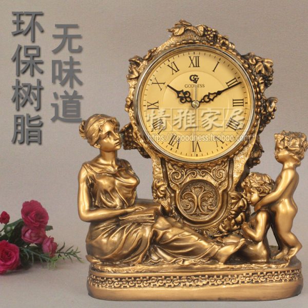 GODDESS钟表欧式客厅卧室树脂座钟静音时钟桌面摆件创意台钟