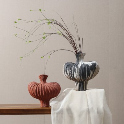 简约南瓜形手工陶瓷花瓶花器摆件客厅台面插花样板间售楼部软装