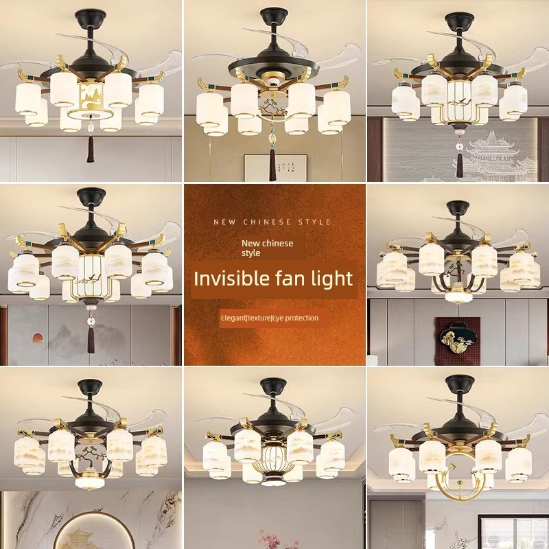 新中式高端大气客厅吊灯与风扇餐厅卧室隐形Q吊扇灯中式禅宗之家