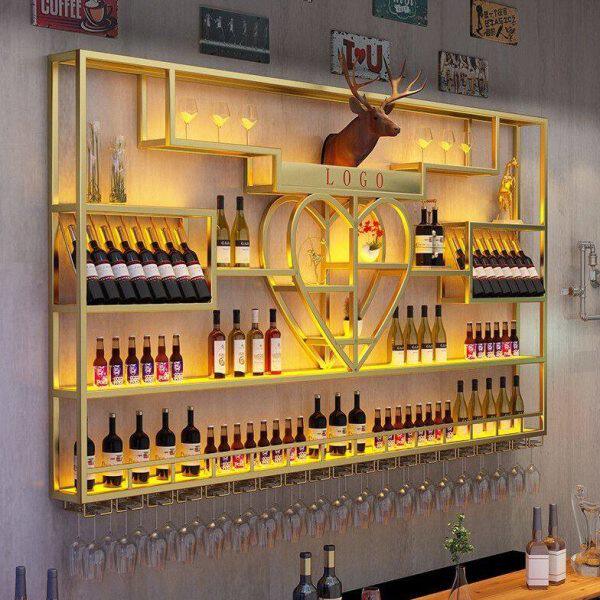 餐厅墙上红酒架吧台酒柜铁艺定制工业风酒吧展示架靠墙壁挂置物架