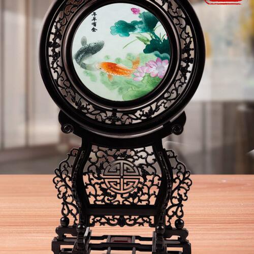 中国风蜀绣双面绣屏风紫光檀手工艺品家居摆件中国特色出国的礼品