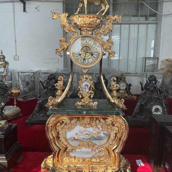 纯铜镀金欧式机械鹿顶座钟落地钟