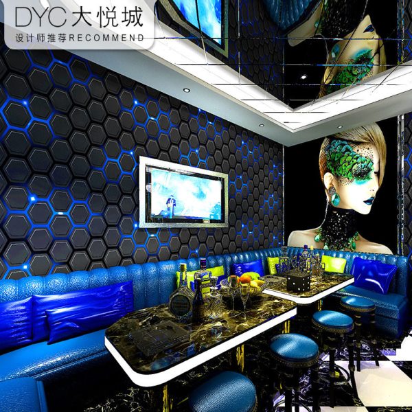 ktv壁纸 闪光墙布3d立体反光专用酒吧发光几何科幻科技感背景墙纸