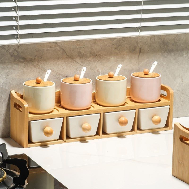 创意陶瓷调料罐调料盒套装家用厨房调味瓶味精辣椒盐罐双层置物架,厨房/烹饪用具,调味瓶罐/调料研磨器,淘宝优惠券,粉丝福利购,淘宝优惠卷
