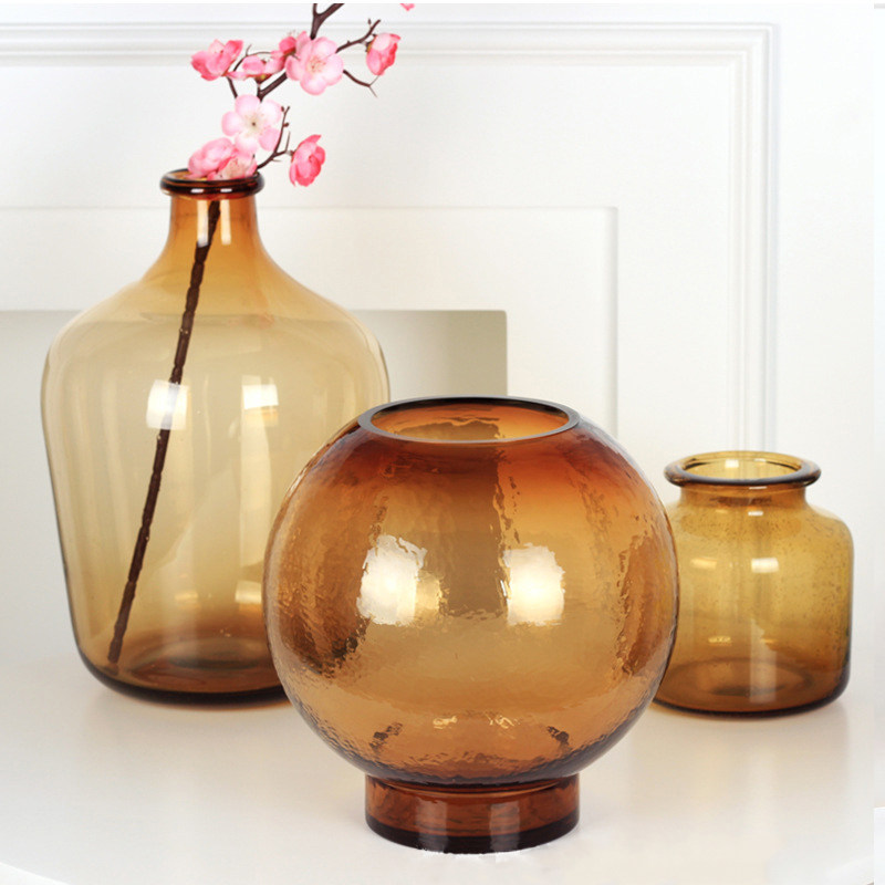 现代网红琥珀茶色汽泡玻璃花瓶半透明水培马醉木吊钟雪柳台面花器,家居饰品,花瓶,淘宝优惠券,粉丝福利购,淘宝优惠卷
