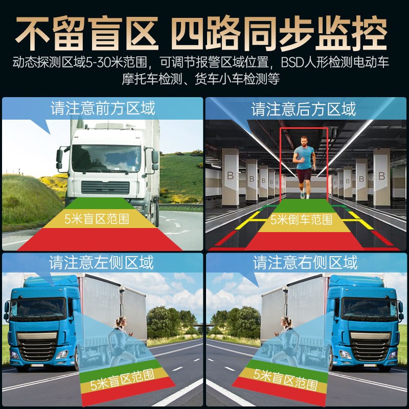货车行车记录仪360度全景倒车影像24v高清夜视盲区四路监控一体机