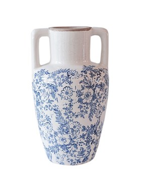 新中式复古陶瓷花瓶青花瓷双耳插花鲜花水培客厅桌面装饰摆件高级