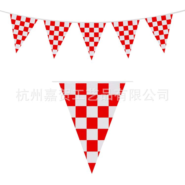 野餐聚会装饰串旗 红白格拉旗 红白格子串旗 拉旗 三角串旗 挂旗