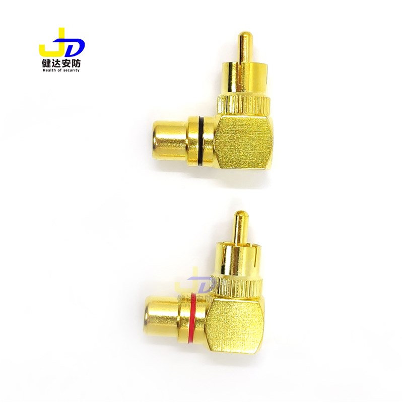 纯铜L型莲花RCA直角弯头90度公对母转换插头公转母音频转接头