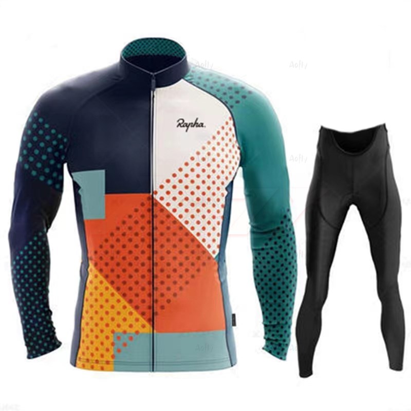拉斐尔春秋冬季抓绒骑行服长袖套装男女款公路车保暖防晒服透气装