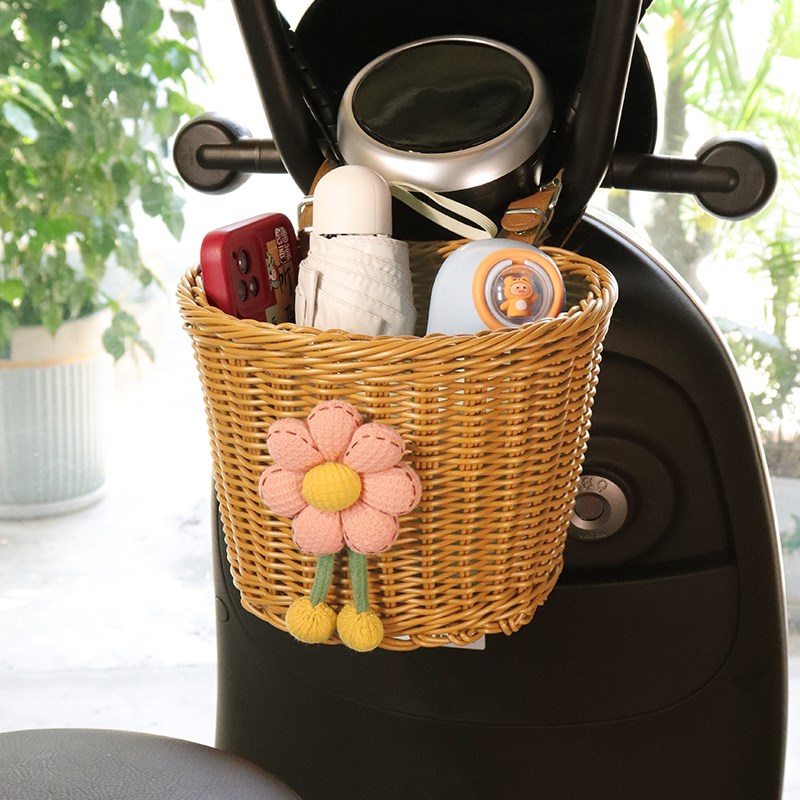 电动车前置挂物兜防水车筐收纳杂物神器电瓶车自行车可爱花朵挂包