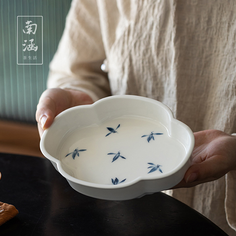 德化白瓷手绘壶承托盘底座茶点盘茶具配件高端茶承陶瓷干泡小茶台