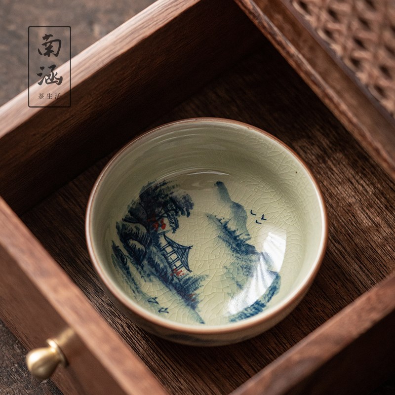 景德镇手绘青花茶杯女主人杯单杯子陶瓷功夫茶具茶盏老陶泥品茗杯